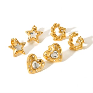 1 pair of exquisite and fashionable  gold-plated stainless steel diamond heart star earrings for women for daily wear h5 Picture5