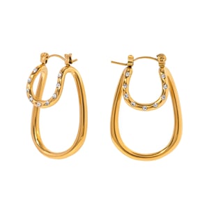 Cross-border new  style  gold stainless steel white rhinestone double-layer arc earrings light luxury high-end exaggerated earrings h5 Picture5