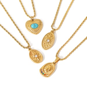 1 piece of fashionable  gold-plated stainless steel twisted chain star and moon pendant necklace for women for daily wear h5 Picture5