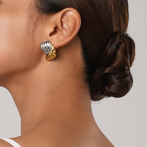 stainless steel/threaded wave-shaped earrings with unique design on the left and right sides, high-grade titanium steel color matching earrings h5 Picture4