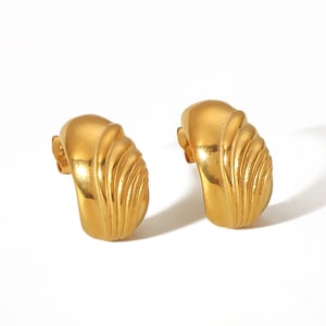 1 pair of simple classic  gold stainless steel geometric wide C-shaped earrings for women's jewelry for daily wear h5 Picture5