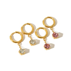 1 pair of simple and stylish  gold-plated stainless steel round diamond claw setting pendant earrings for women's jewelry for daily wear h5 Picture5