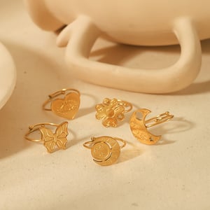1 piece of classic fashion  gold-plated stainless steel butterfly love heart-shaped adjustable ring for women's jewelry for daily wear h5 Picture3