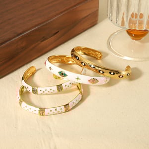 1 Stück elegantes und modisches offenes Armband aus 18 Karat vergoldetem Edelstahl mit farbigen Tropfenöl-Intarsien aus Zirkonia für Damenschmuck zum täglichen Tragen h5 Bild4