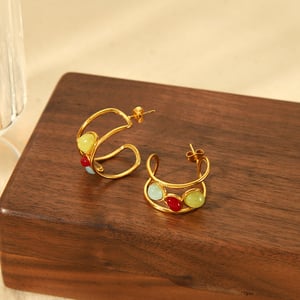 1 pair of creative and fashionable  gold-plated stainless steel hollow geometric gemstone earrings for women for daily wear h5 Picture3