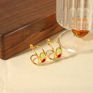1 pair of creative and fashionable  gold-plated stainless steel hollow geometric gemstone earrings for women for daily wear h5 Picture4