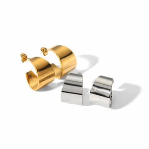 1 pair of simple classic  gold-plated stainless steel thickened smooth C-shaped earrings for women's jewelry for daily wear h5 Picture4