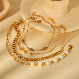1 piece of elegant classic  gold plated stainless steel pearl Cuban chain bracelet for women jewelry for daily wear h5 Picture4
