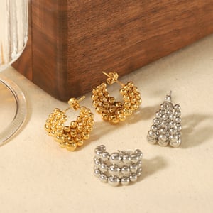 1 pair of creative and fashionable  gold-plated stainless steel round bead link C-shaped earrings suitable for women's daily wear h5 Picture4