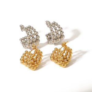 1 pair of creative and fashionable  gold-plated stainless steel round bead link C-shaped earrings suitable for women's daily wear h5 Picture5