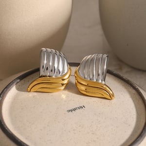 stainless steel/threaded wave-shaped earrings with unique design on the left and right sides, high-grade titanium steel color matching earrings h5 Picture7