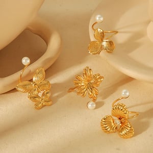 1 piece of exquisite and elegant  gold-plated stainless steel irregular flower butterfly pearl open ring for women's jewelry for daily wear h5 Picture5