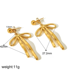 1 pair of personalized fashion  gold-plated stainless steel geometric long bow pendant earrings for women's jewelry for daily wear h5 Picture5