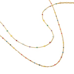 1 collar de clavícula con cuentas de colores de acero inoxidable chapado en oro de 18 quilates de moda para mujer para uso diario h5 Imagen4