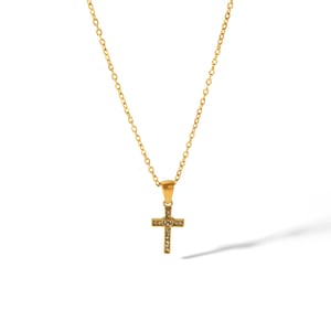 1 piece of simple classic  gold-plated stainless steel diamond heart cross necklace for women's daily wear h5 Picture5
