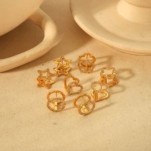 1 pair of exquisite and fashionable  gold-plated stainless steel hollow diamond star flower heart earrings for women's daily wear h5 Picture4