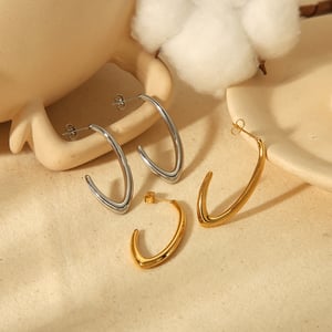 1 pair of personalized fashion  gold-plated stainless steel geometric C-shaped earrings for women's jewelry for daily wear h5 Picture4