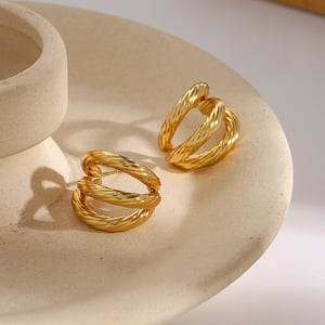 stainless steel earrings light luxury simple high-end niche three-layer threaded titanium steel c-shaped earrings earrings h5 Picture6