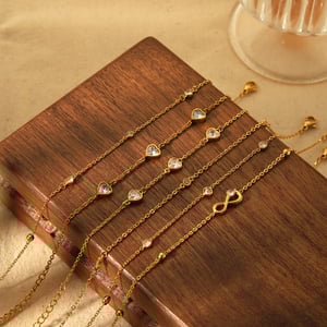 1 piece of exquisite and fashionable  gold-plated stainless steel zircon heart number anklet for women for daily wear h5 Picture3