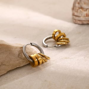 Orecchini in acciaio inossidabile oro 18K anello in acciaio lucido abbinato al colore pendente cinque piccoli anelli in oro orecchini in acciaio al titanio h5 Immagine5