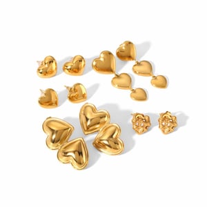 1 pair of classic fashion  gold-plated stainless steel geometric shiny heart-shaped earrings for women's jewelry for daily wear h5 Picture5