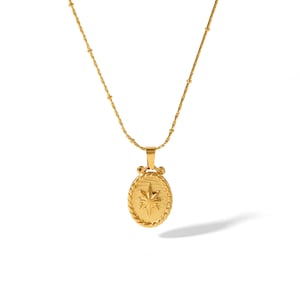 1 piece of vintage classic  gold-plated stainless steel love rose geometric round pendant necklace for women's daily wear h5 Picture4