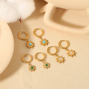 1 pair simple series sweet sun/moon stainless steel  gold plated natural stone women drop earrings h5 Picture3