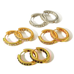 1 pair simple series sweet geometric stainless steel  gold plated zircon women hoop earrings h5 Picture5