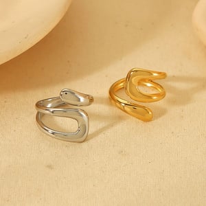 1 pair simple series classic geometric stainless steel  gold plated women single ring h5 Picture4