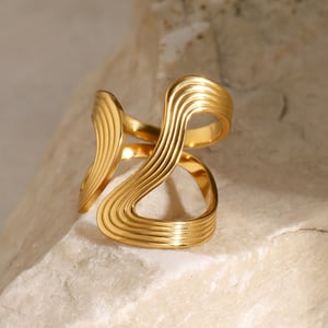 1 piece simple style irregular geometric stainless steel  gold plated women's adjustable rings h5 Picture5