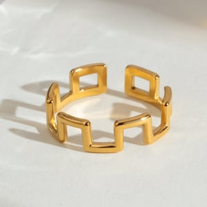 1 par de anillos ajustables para mujer de acero inoxidable chapado en oro de 18 quilates con diseño geométrico simple. h5 Imagen4