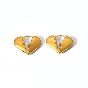 1 pair simple series classic heart stainless steel  gold plated women hoop earrings h5 Picture5
