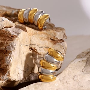 1 pair simple retro style geometric stainless steel  gold plated women's stud earrings h5 Picture5