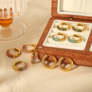 1 pair simple series sweet geometric stainless steel  gold plated rhinestone women hoop earrings h5 Picture3