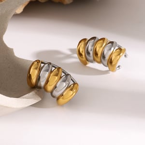 1 pair simple retro style geometric stainless steel  gold plated women's stud earrings h5 Picture6