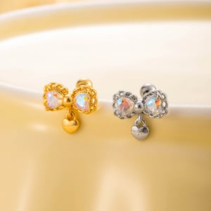 1 Piece Simple Series Simple Bow Knot Titanium Steel No Plating Material Zircon Women Stud Earrings h5 Picture3