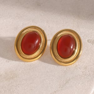 1 pair luxurious series retro geometric  gold plated artificial gemstone women stud earrings h5 Picture5