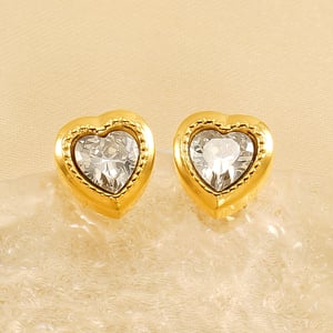 1 par de aretes románticos de acero inoxidable con forma de corazón, chapados en oro de 18 quilates y circonitas para mujer h5 Imagen9