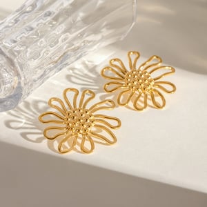 1 pair simple series sweet flower stainless steel  gold plated women stud earrings h5 Picture4