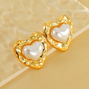 1 pair light-luxury casual style oval heart shape stainless steel  gold plated inlay artificial pearl women's stud earrings h5 Picture10