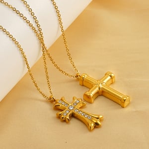 1 piece  style cross shape titanium steel gold plated inlay rhinestone women's pendant necklace h5 Picture10
