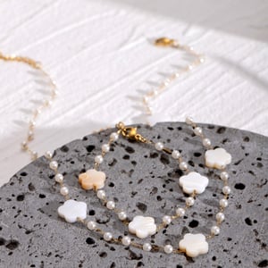 1 piece classic series sweet flower stainless steel  gold plated artificial pearl women chain necklaces h5 Picture6