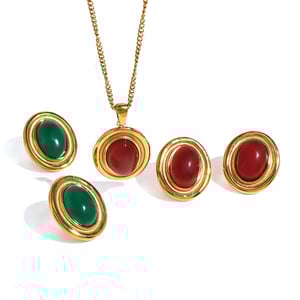 1 pair luxurious series retro geometric  gold plated artificial gemstone women stud earrings h5 Picture7