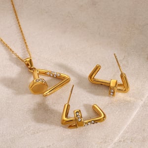 1 pair simple series daily geometric stainless steel  gold plated women stud earrings h5 Picture5