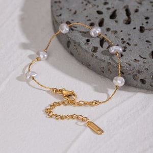 1 piece classic series elegant geometric stainless steel  gold plated artificial pearl women chain bracelets h5 Picture4