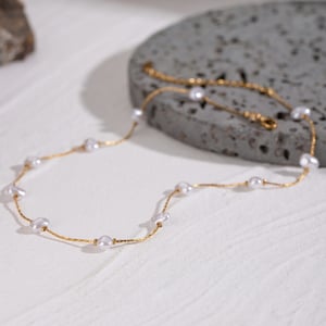 1 piece simple series sweet geometric stainless steel  gold plated artificial pearl women chain necklaces h5 Picture4