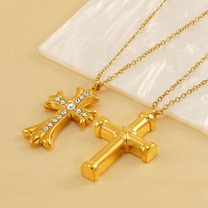 1 piece  style cross shape titanium steel gold plated inlay rhinestone women's pendant necklace h5 Picture9