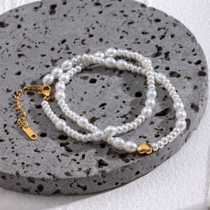 1 Stück Classic Series Retro Beads Edelstahl 18 Karat vergoldet Kunstperlen Damen Perlenketten h5 Bild5
