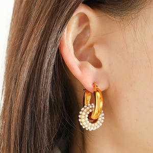 1 pair luxurious series retro geometric stainless steel  gold plated zircon women hoop earrings h5 Picture4