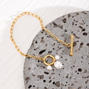 1 piece simple series sweet geometric stainless steel  gold plated artificial pearl women charm bracelets h5 Picture5